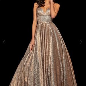 Sherri Hill V-Neckline Empire Glitter A Line Dress